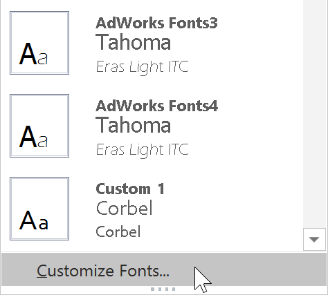 clicking Customize Fonts clicking Customize Fonts
